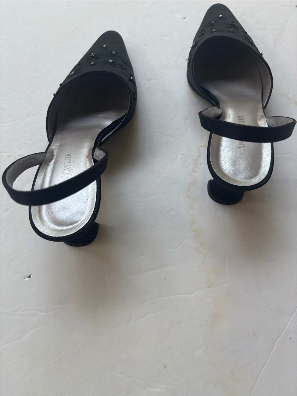 Vintage 90s Ann Taylor Italy Slingback Kitten Heel Black Beaded Y2K Formal 9 Hot - Picture 5 of 17
